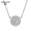 Fine Jewelry Pink White CZ Round Shaped Rhodium Plating Real Silver Pendant Necklaces for Women