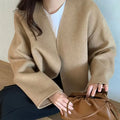 Wholesale 2025 Korean Chic Minimalist Autumn and Winter Languid Style V-neck Solid Color Loose Long Sleeve Woolen Short Coat