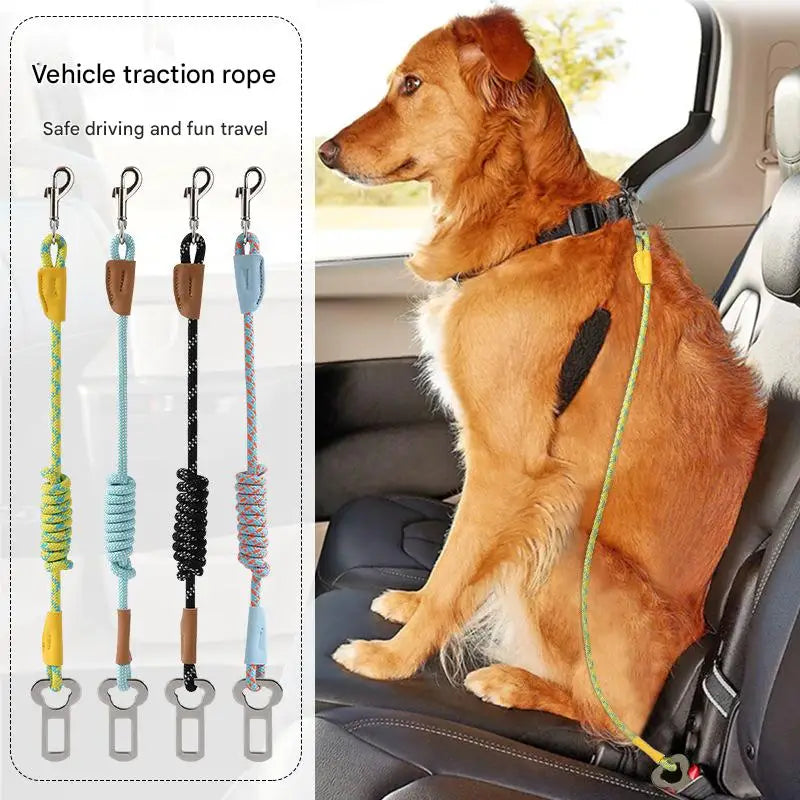 Luxury Fashion Solid Eco-Friendly Pet Car Safety Leash-Durable Rope Material Reflective Design Multiple Colors Secure Carabiner