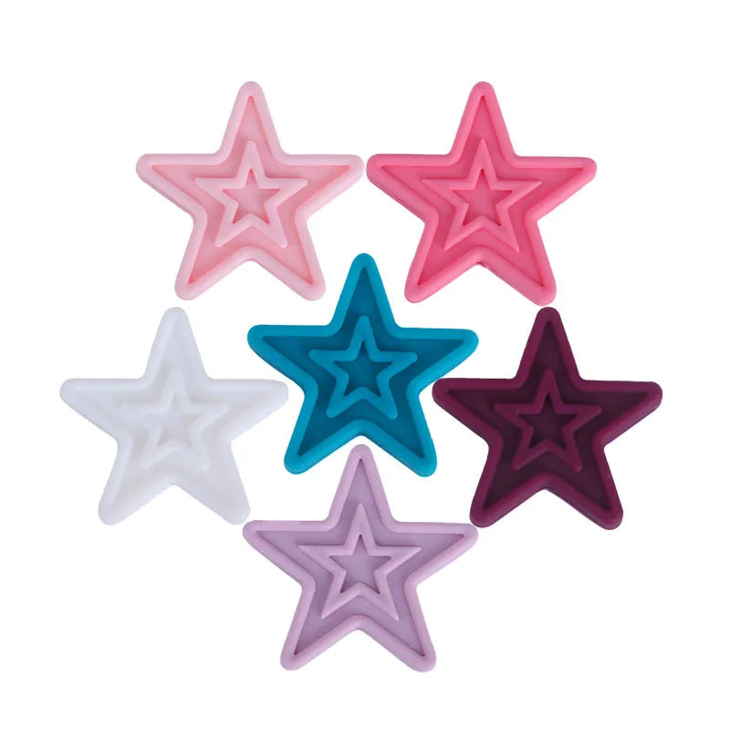 Food Grade Silicone Star and Pentagram Focal Beads Colorful Baby Chewing Teether for Keychain Making