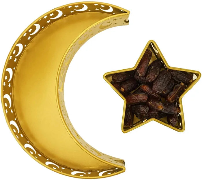 Dropshipping Eid Mubarak Metal Tray Moon Star Tableware Dessert Food Storage Container for Ramadan Muslim Islamic Party Supply