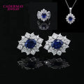Luxury Sterling Silver 7x9mm Oval Sapphire Moissanite Jewelry Set 6x8mm Blue Corundum Engagement Earrings Ring Pendant
