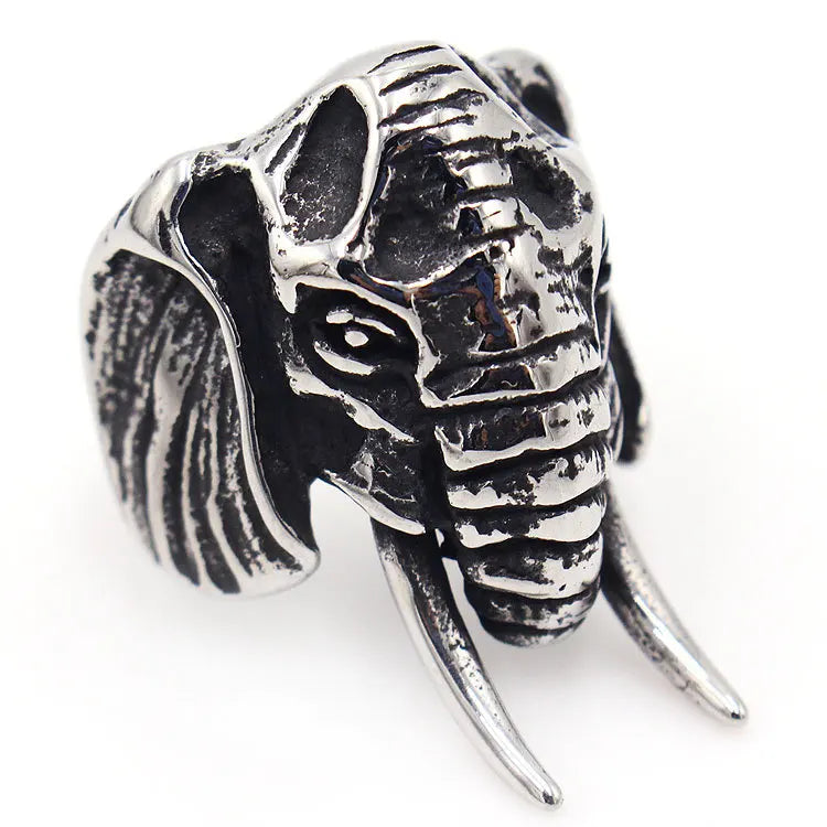 OEM ODM Fashion Jewelry Rings Gold/Silver Vintage Animal Ethnic Elephant Stainless Steel Ring for Men Boys Gift Size 7-13