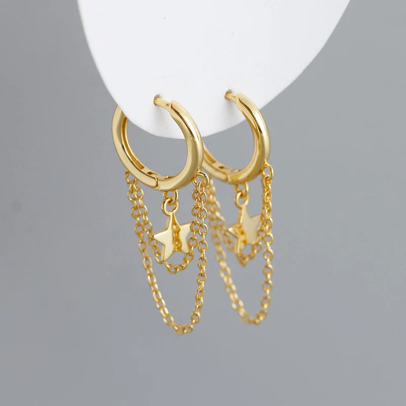 Wholesale 925 Sterling Silver Gothic Party Ring Charm Jewelry Sweet Bohemian Chain Star Tassel Hoop for Women for Weddings