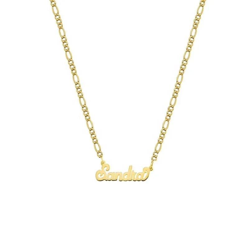 14K PVD Gold Plated  Letter Pendant Stainless Steel  Figaro Chain  Personalized Name Necklace