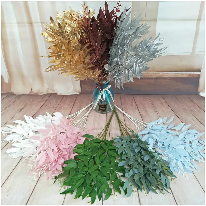 O-X327 Wholesale Artificial Willow Leaves and Eucalyptus Willow Leaf Hot Sale Popular Artificial Plants Hanging Willow Leave