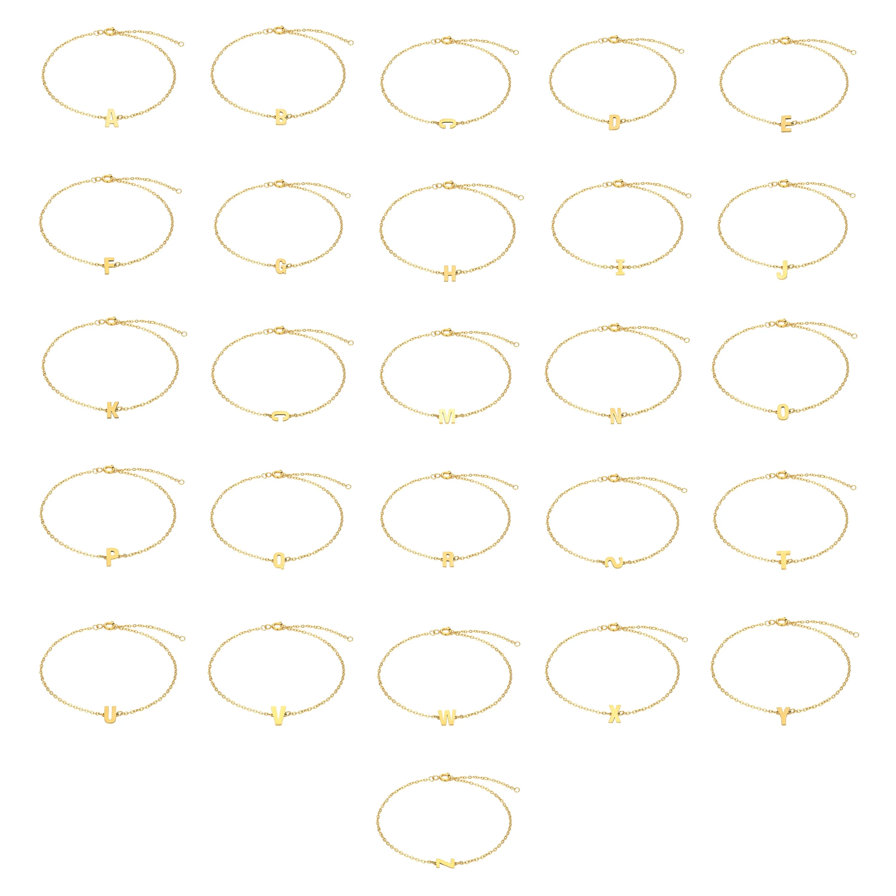 Personalized Simple Stainless Steel Initial Bracelet for Women 18K Gold PVD Plating 26 Letters Chain Gift