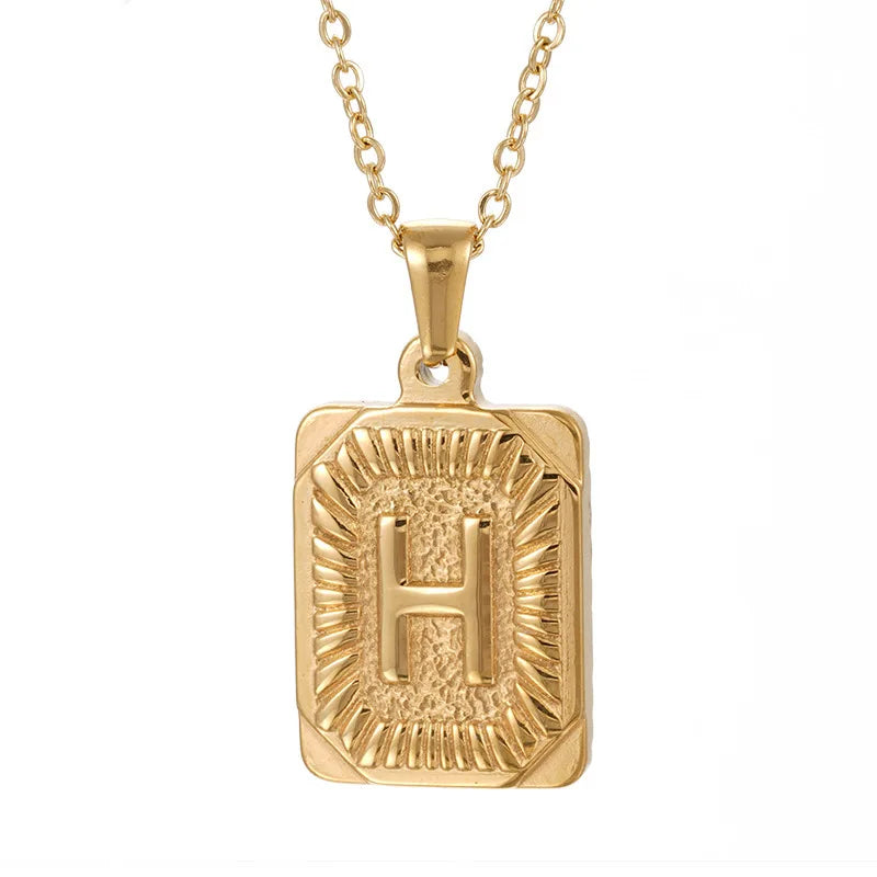 A-Z Letter Stainless Steel 18K Gold Plated Rhodium Plated Natural Mother of Pearl Classic Beads Chain Pendant Necklace