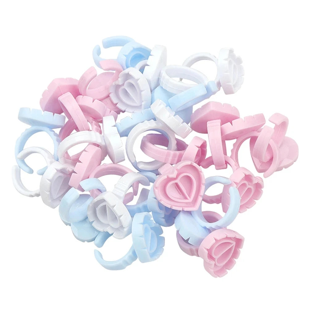 100Pcs Disposable Heart-shaped Glue Ring Cup Eyelash Extension Tattoo Pigment Holder Pallet Lashes Makeup Tools