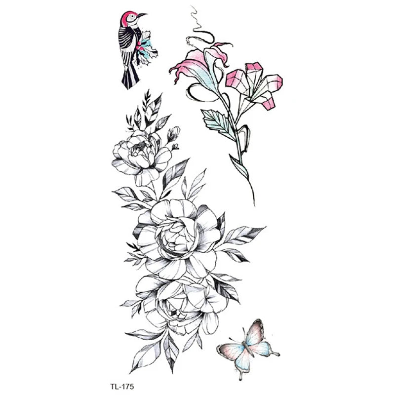 BXTAT TL175 - TL180 Herbaceous Plants Flowers Lotus Quote Penny Temporary Tattoo Stickers