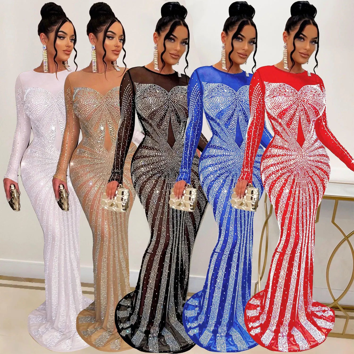 Summer Trending Dresses for Women Rhinestone Long Maxi Dress Ladies Elegant Club Party Even Gown Diamond Dresses