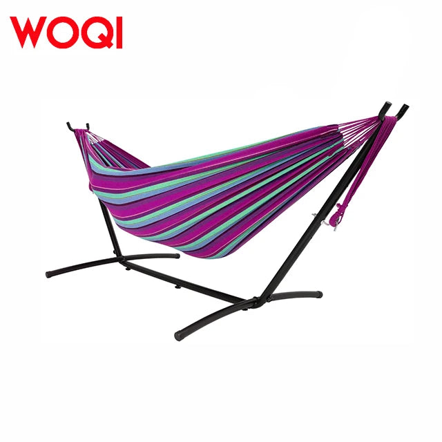 WOQI Best Choice Products Brazilian-Style Double Hammock with Space Saving Steel Stand Indoor Outdoor for Adults