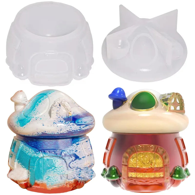 Crystal Drip Glue Mold Mushroom House Jar Storage Box Ornaments Epoxy Candy Box Candle Holder Silicone Mold