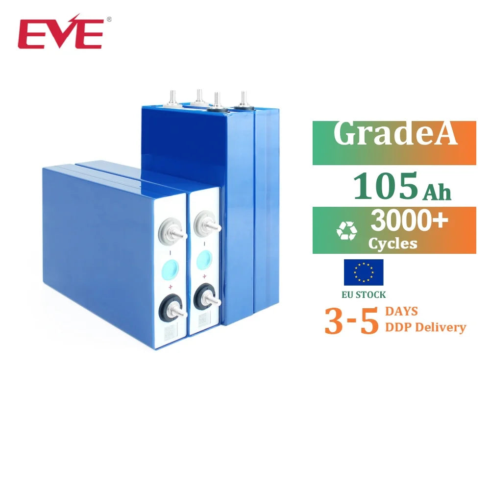 EU STOCK EVE 3.2V 105AH Lifepo4 Battery 6000+ Cycles High Rechargeable Cell Lifepo4 Battery for Fast Ship 4-7days DIY 48V 105AH