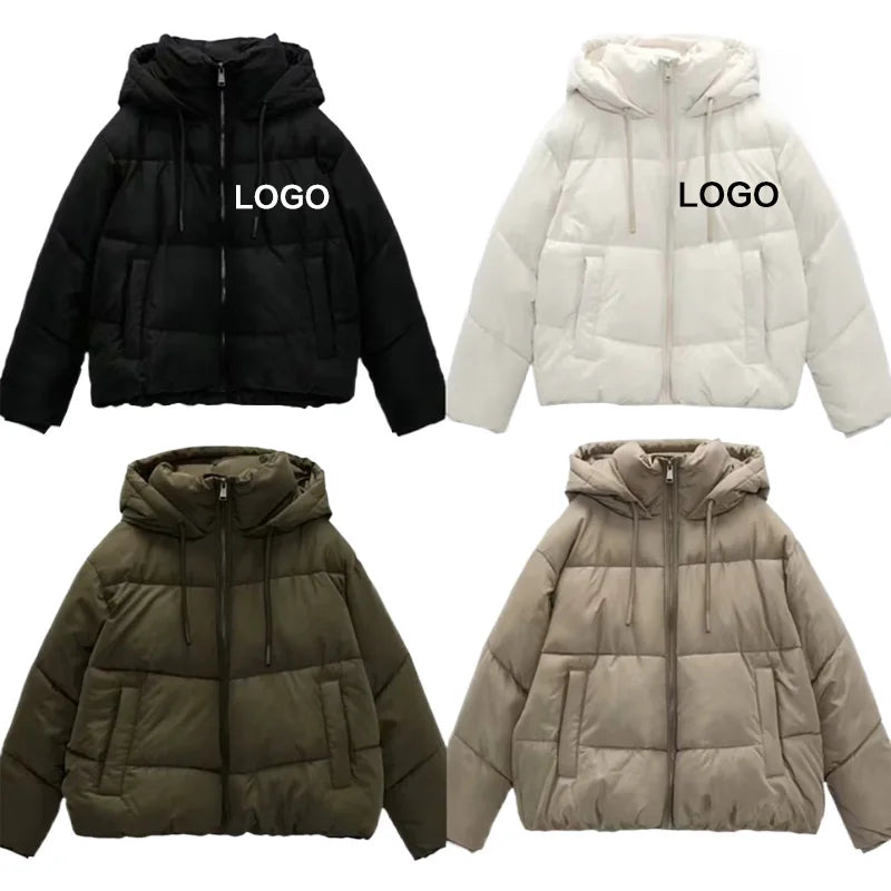2025 New Winter Women Cropped Padding Puffer Coats Jacket Long Sleeve Hooded Coat Casual Women's Jackets Outerwear