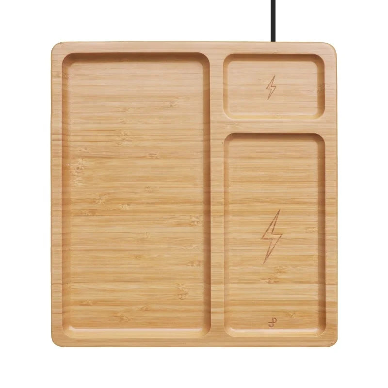 Single Wireless Charging Minimalist Valet Tray Bamboo Desk Nightstand Organizer Home Office Storage Center Kitchen Living Room