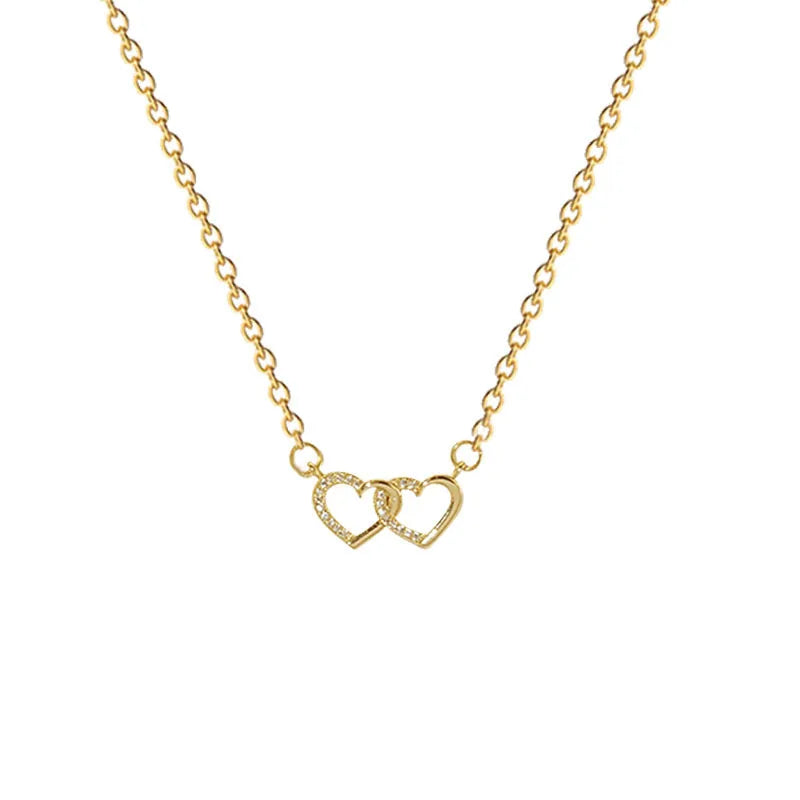 AA01120 Luxury Jewelry Small Heart Geometric Necklaces 18k Gold Plated Interlocking Diamond Heart Necklace