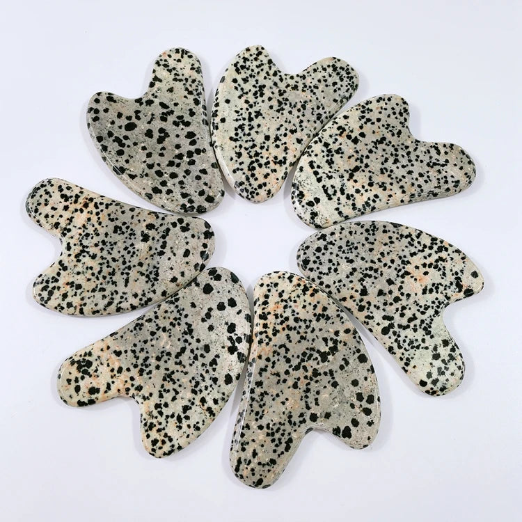 Huiying Dalmatian Jasper Heart Shape Gua Sha Stone Heart Traditional Massage Facial Skin