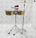 Timbal Set 13+14inch with 4inch Black Cowbell 6inch Silver Cowbell Red Block 22mm Cymbal Stand with 16inch Cymbal.