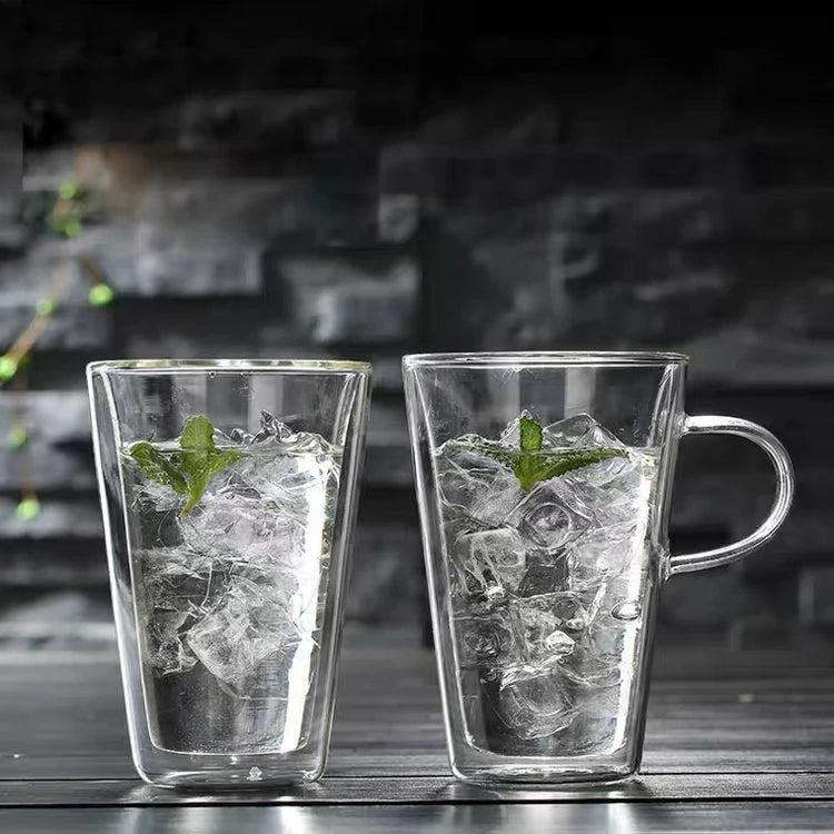 400ml High Borosilicate Glass Double Wall Cup with Handle Straight Double Wall Glass Mug