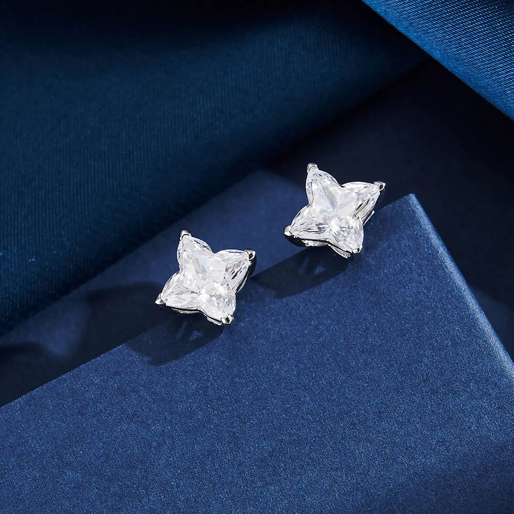 Jiangyuan 5A Created Sapphire Cubic Zirconia Diamond Earring 925 Sterling Silver Luxury Stud Earrings Fine Jewelry