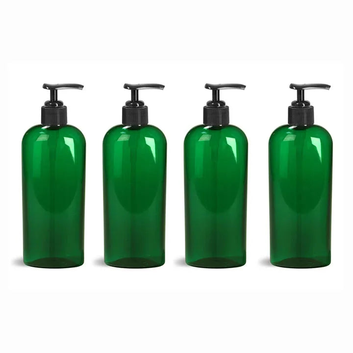 2oz 4oz 8oz 60ml 120ml 250ml Cosmo Oval Plastic Pump Bottles Green Bottle With Black Pump Lotion Dispenser