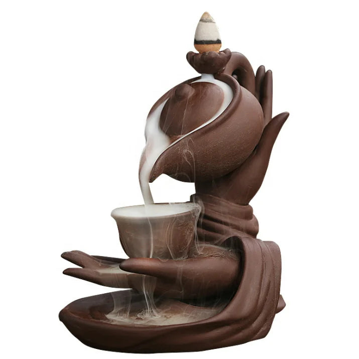 13.7*9*13.9cm New Smoke Fountain Holder Waterfall Stick Teapot Backflow Incense Burner Censer Cone