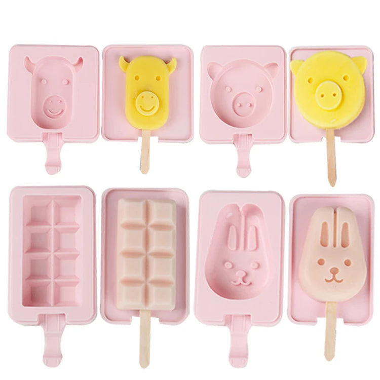 Hot Trending 2021 DIY Food Grade Silicone Non-stick Colors Cartoon Cute Shape Ice Cream Chocolate Cake Mold With Cover