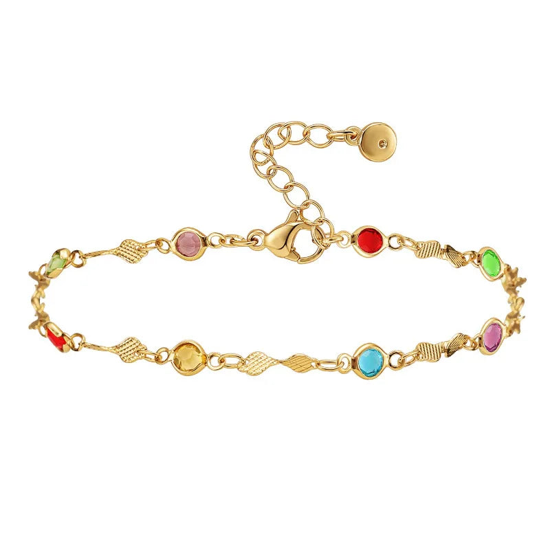 New Trendy 18K Gold Chain Shining Zircon Ankle  Women Bohemia Colorful Rhinestone Crystal Beads Anklet