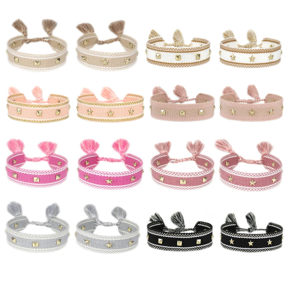 10Pcs Star Rivet Embroidery Bracelet Wholesale Charm Friendship Wristband Wedding Bride Tassel Braided Bangle Women Jewelry Gift