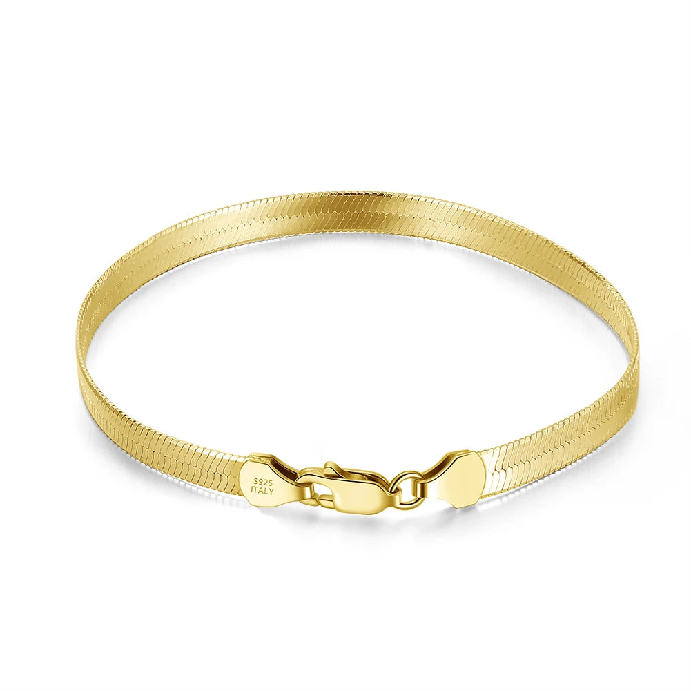 RINNTIN SB107-4.5 Italian Solid 925 Sterling Silver 4.5mm Flexible Flat Herringbone Chain Bracelet for Women Men