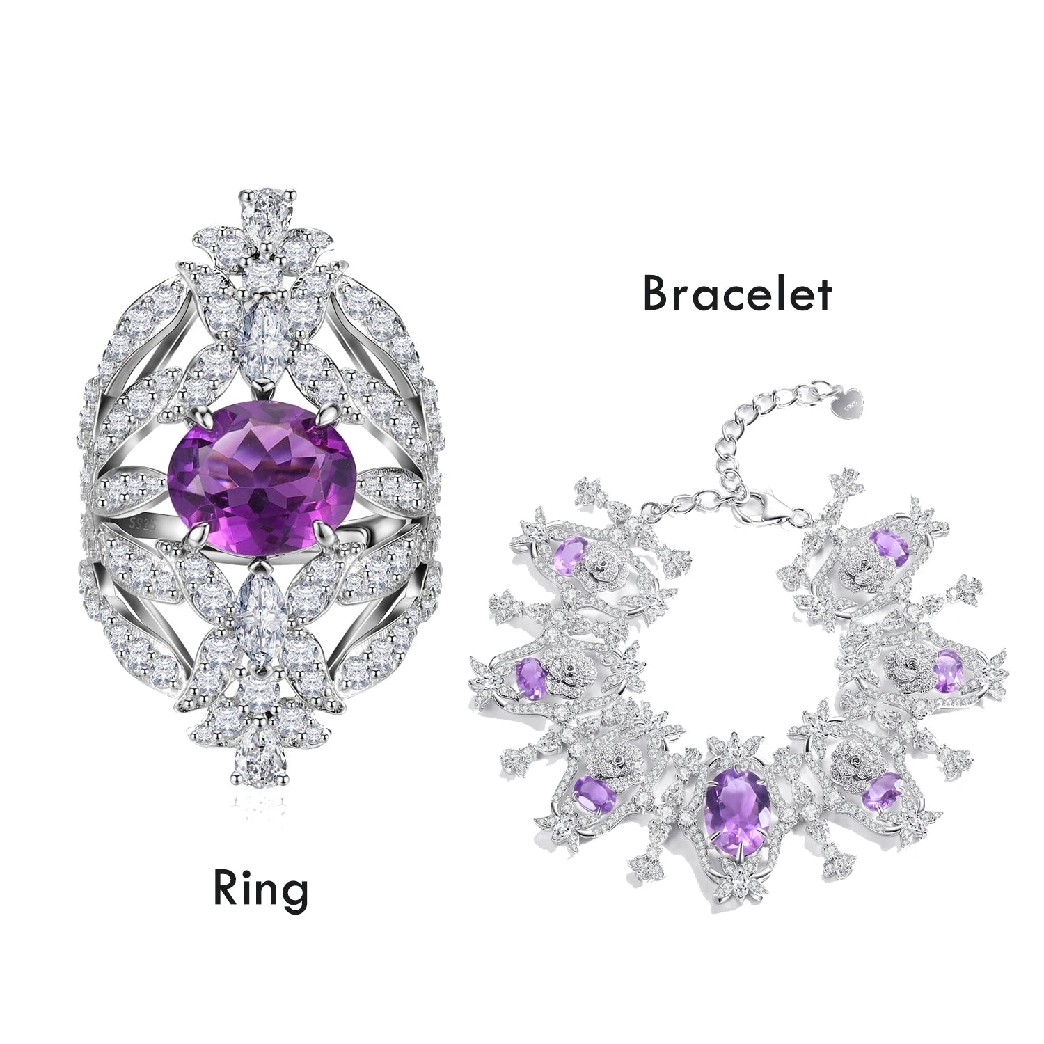 C9432 Factory Direct Jewelry 925 Sterling Silver Ring Bracelet Oval Cut Amethyst Purple Gemstone Jewellery Set