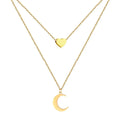 INS Minimalist Stainless Steel Double Layered Heart Moon  Necklace for Valentine's Day