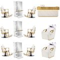 White Leather and Golden Frame Styling Chair Package Salon Furniture Set Barber Chair