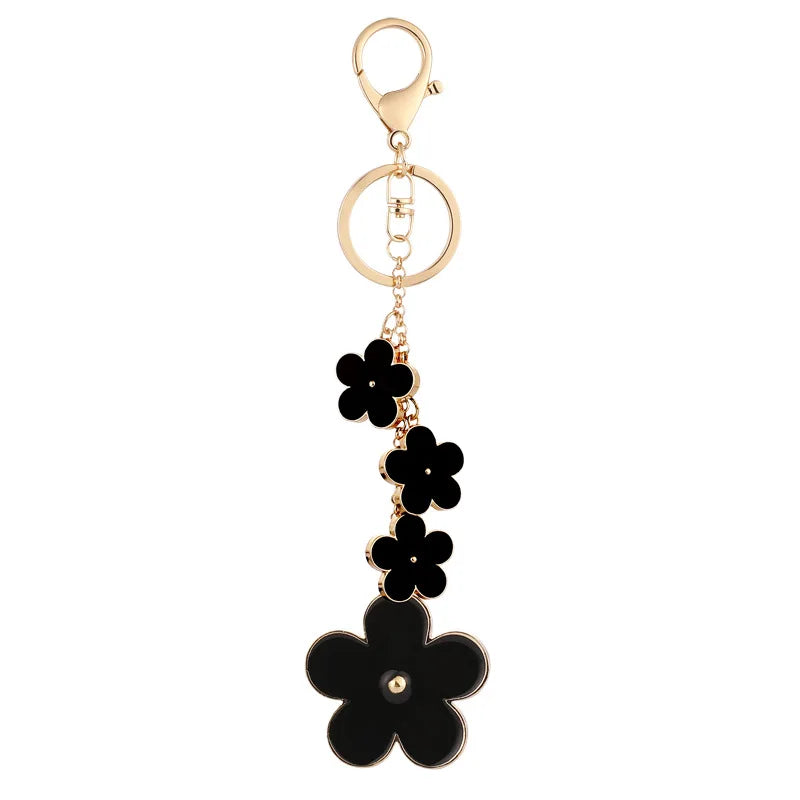 Flower Key Chain Enameled Purse Bag Charms Keychain With Lobster Clasp White Black Flower Purse Accessories for Women
