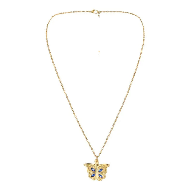 New Cute Crystal Butterfly I LOVE YOU Pendant Necklace for Women Fashion Letter Romantic Jewelry Gift