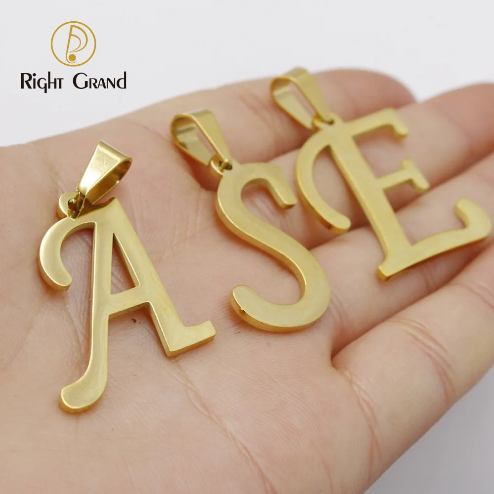 Stainless Steel Capital Letters Vacuum Electroplating Gold English 26 Golden Letters Pendant with Melon Seed Buckle 30MM