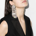 Round Alloy Rhinestone Tassel Earrings Wholesale Crystal Dangle Tassel Drop Long Earrings Jewelry