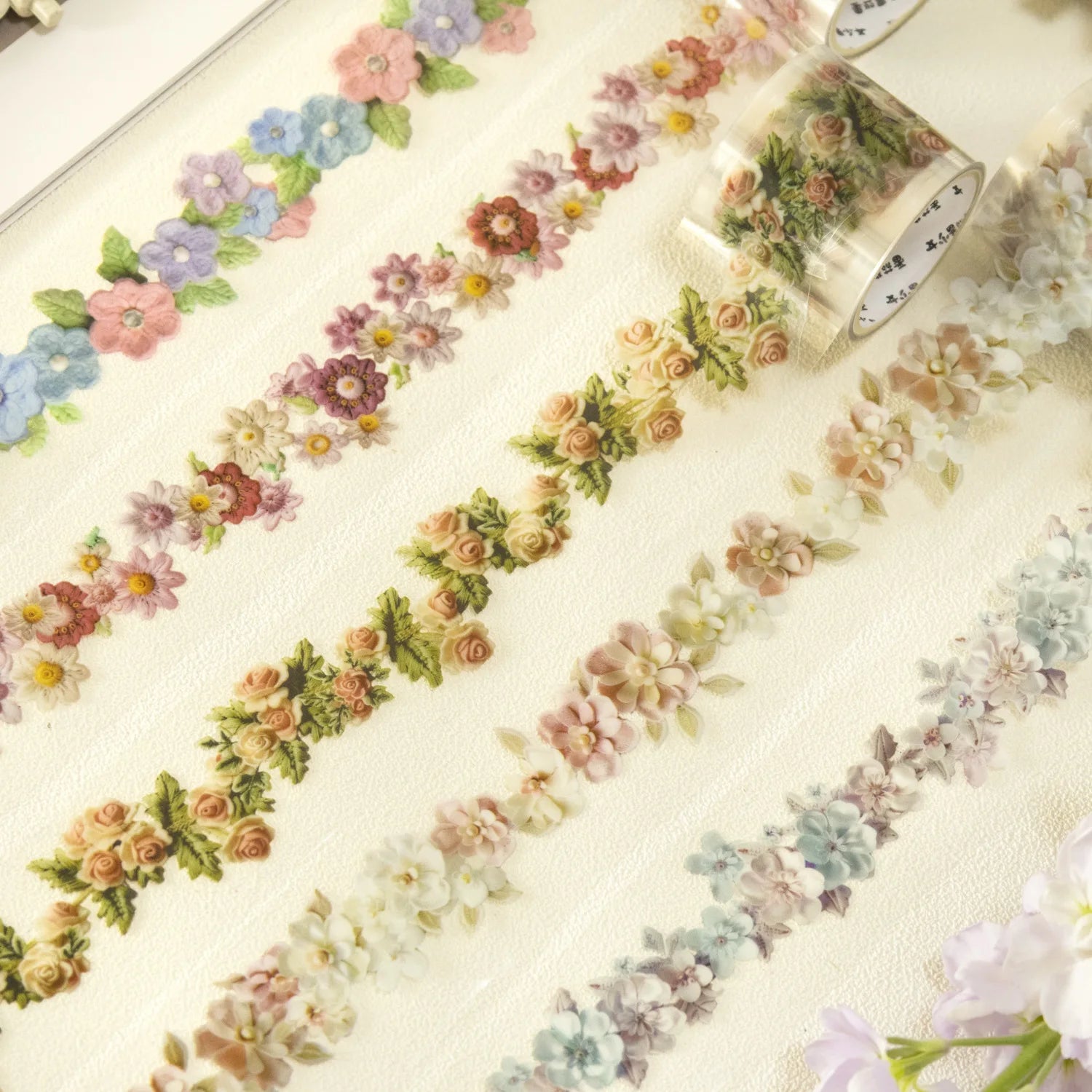 1 Roll of Tape Embroidered Dream Flower Tape Series Die-cut Tape Handbook Decoration Collage Material