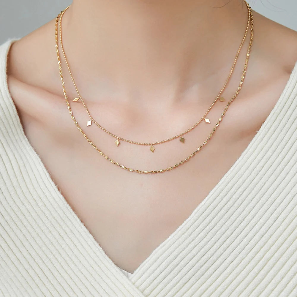 New Jewelry Women Layered Rhombus Dangling Minimalist Jewelry Stainless Steel Dainty Necklace