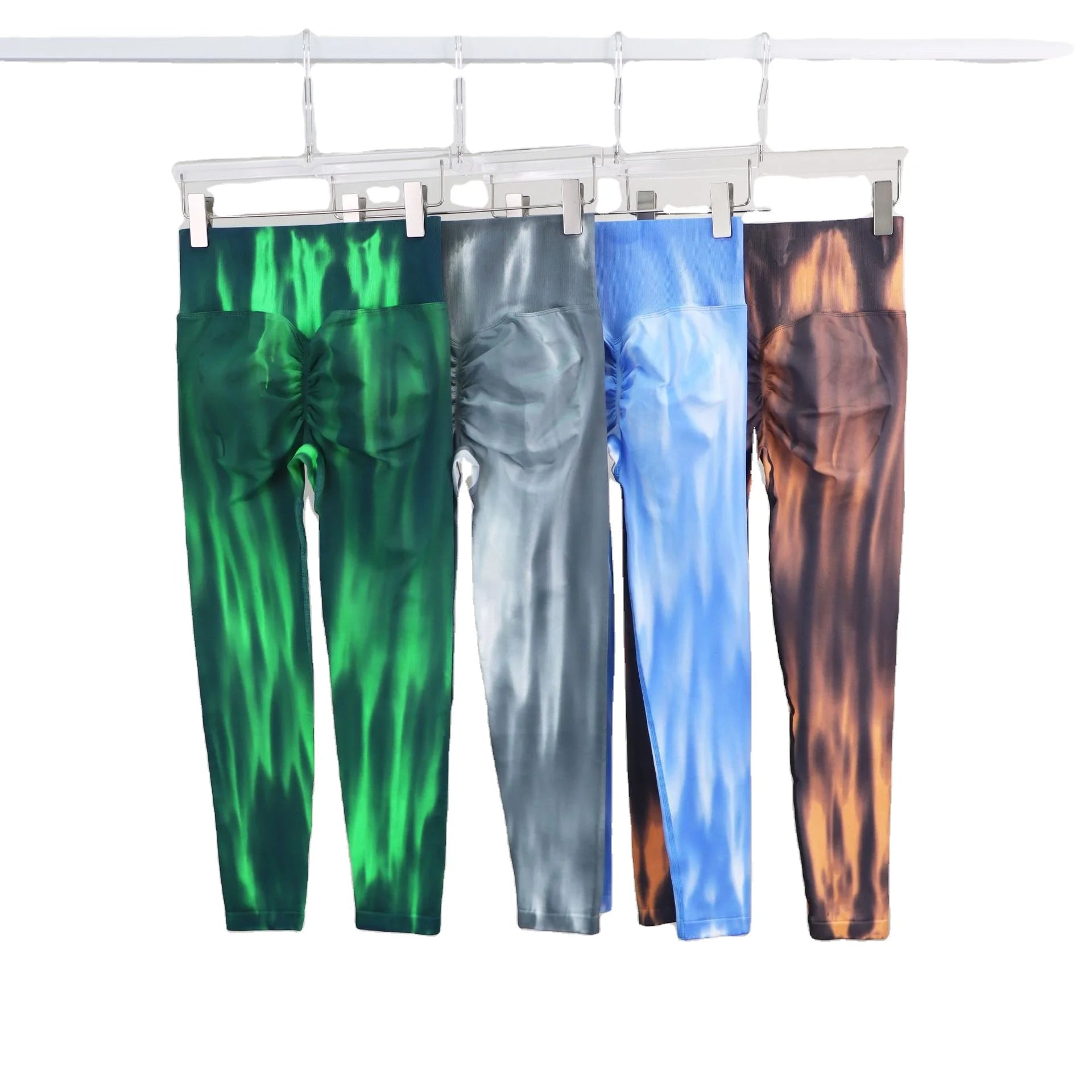 TikTok New Women Knitted Seamless Scrunch Butt Lifting Tie Dye Yoga Leggings Breathable High Waist Yoga Pants