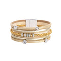 DHJ00192 Bohemian Style Fashion Multi Layer Leather Bracelet With Rhinestones Women Magnetic Buckle PU Leather Bracelet