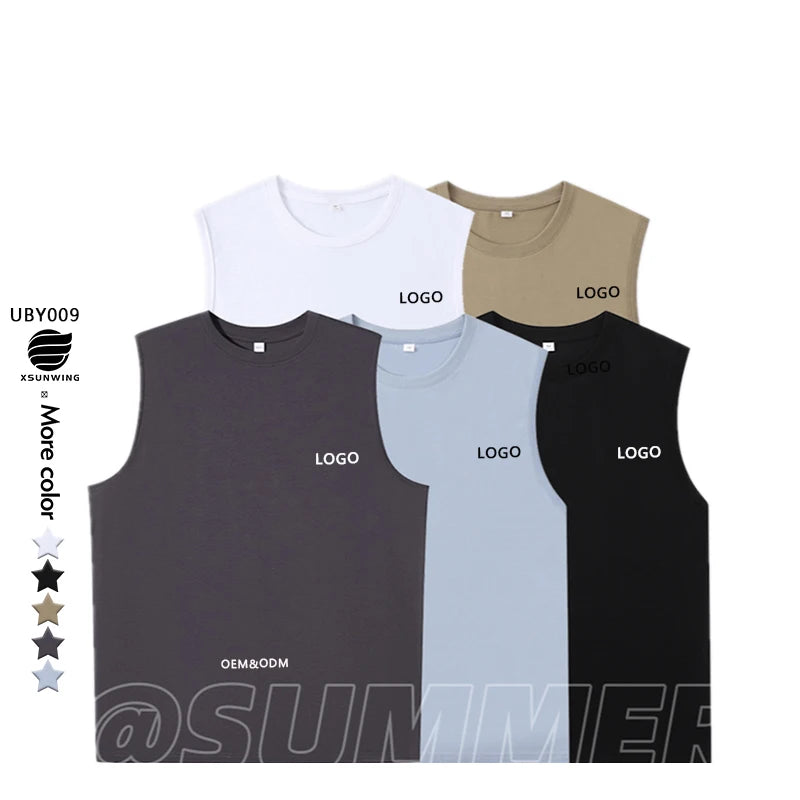 Xsunwing Unisex 100% Cotton Sleeveless T-shirts for Men and Women Summer Sports Vests Solid Blank Loose Round Neck Vest UBY009