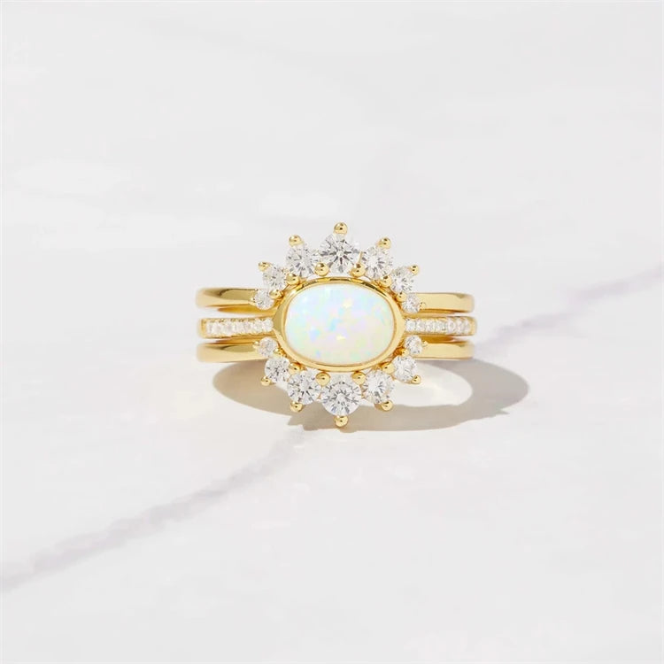 Sterling Silver Opal Ring Silver Rings Set Opal Ring 3 Pieces Set