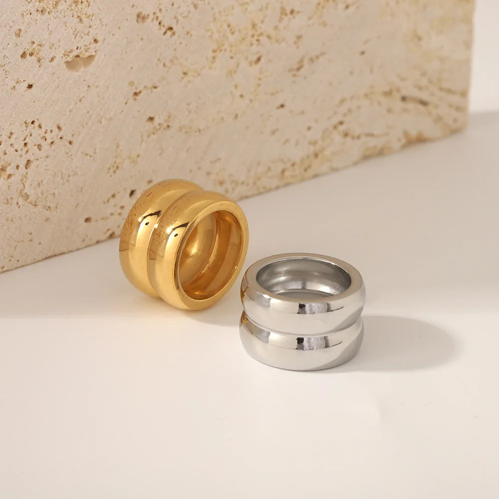 Hot Selling Wide Ring Rim Double Layer Textured Titanium Jewelry Stainless Steel Ring