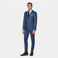 Spring New Business Gentleman in Medium Blue S110 Wool Men's Slim Two Single Breasted Suit