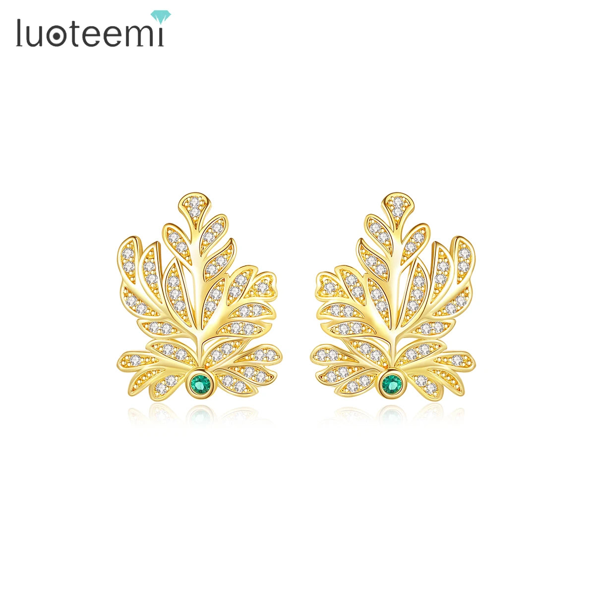 LUOTEEMI Exaggerated Earing Luxury Design Woman Cubic Zirconia Big Designer Wedding Tree of Life Earrings