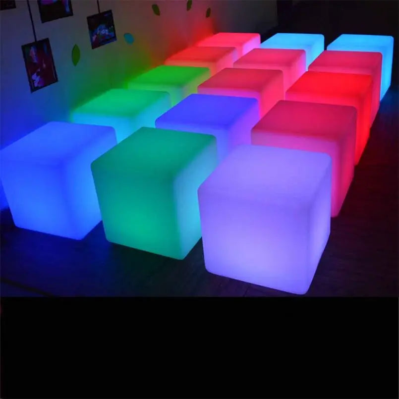 Modern LED Cube Night Light Colourful Luminous Plastic Stool for Bedroom Living Room Outdoor Patio Decor Table Light