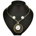 Charms Designer Big Simulated Pearl Necklace for Women Fashion Metal Wire Torques Choker Statement Beads Pendant Jewelry Collar