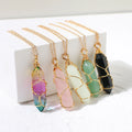 Retro Transparent Multicolor Crystal Necklace Gold Thread Wrap Hexagonal Column Natural Stone Pendant Necklace